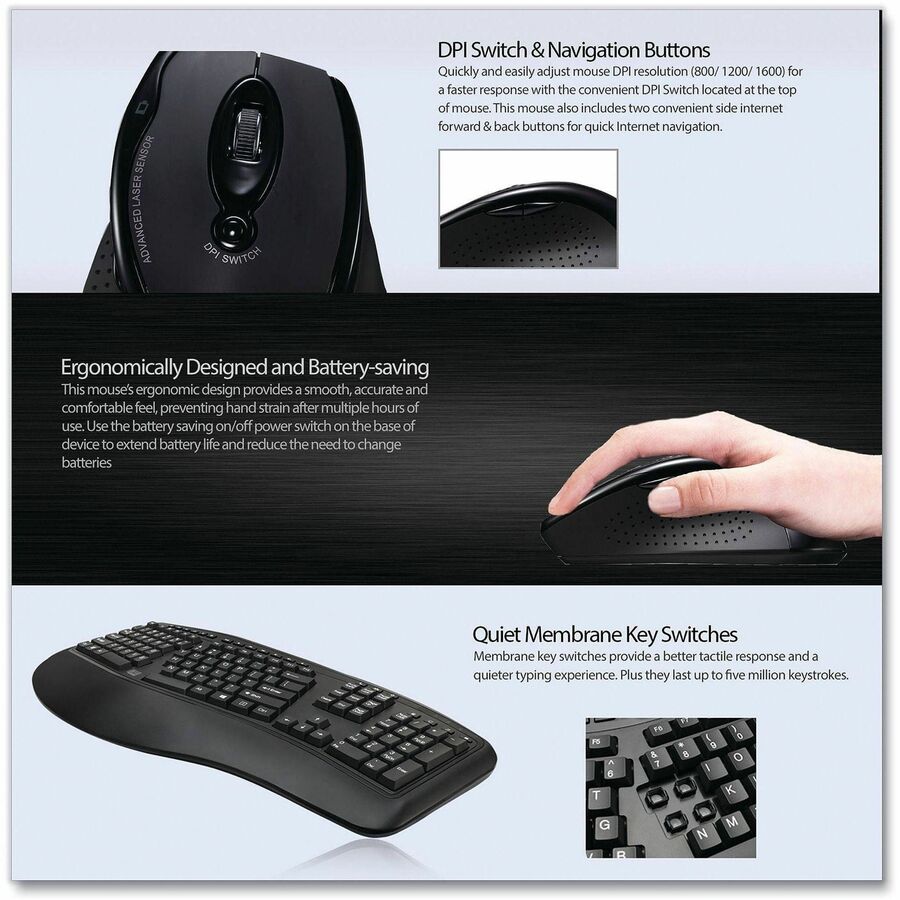 Image of Adesso Tru-Form WKB-1500GB Wireless Ergonomic Keyboard and Laser Mouse