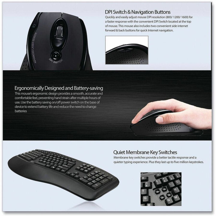 Image of Adesso Tru-Form WKB-1500GB Wireless Ergonomic Keyboard and Laser Mouse