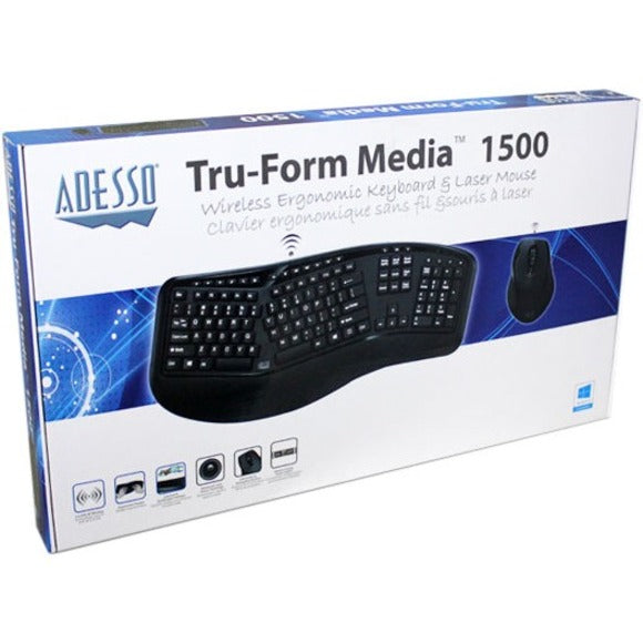 Image of Adesso Tru-Form WKB-1500GB Wireless Ergonomic Keyboard and Laser Mouse