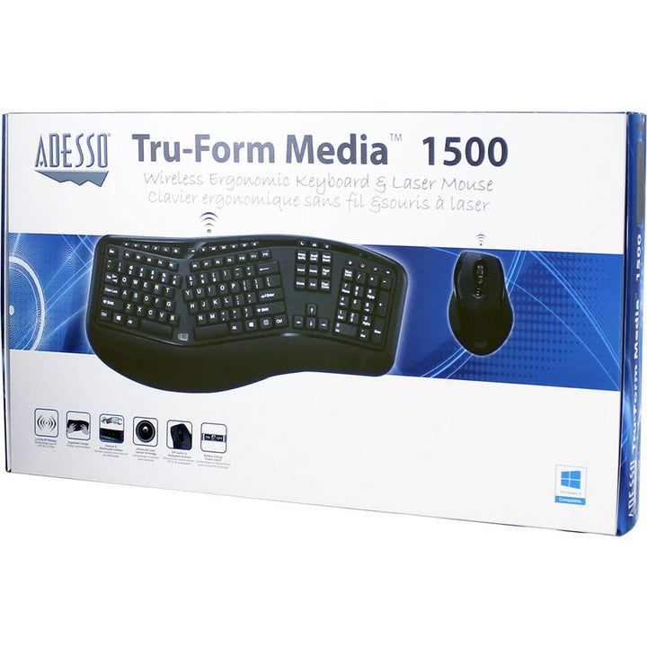 Image of Adesso Tru-Form WKB-1500GB Wireless Ergonomic Keyboard and Laser Mouse
