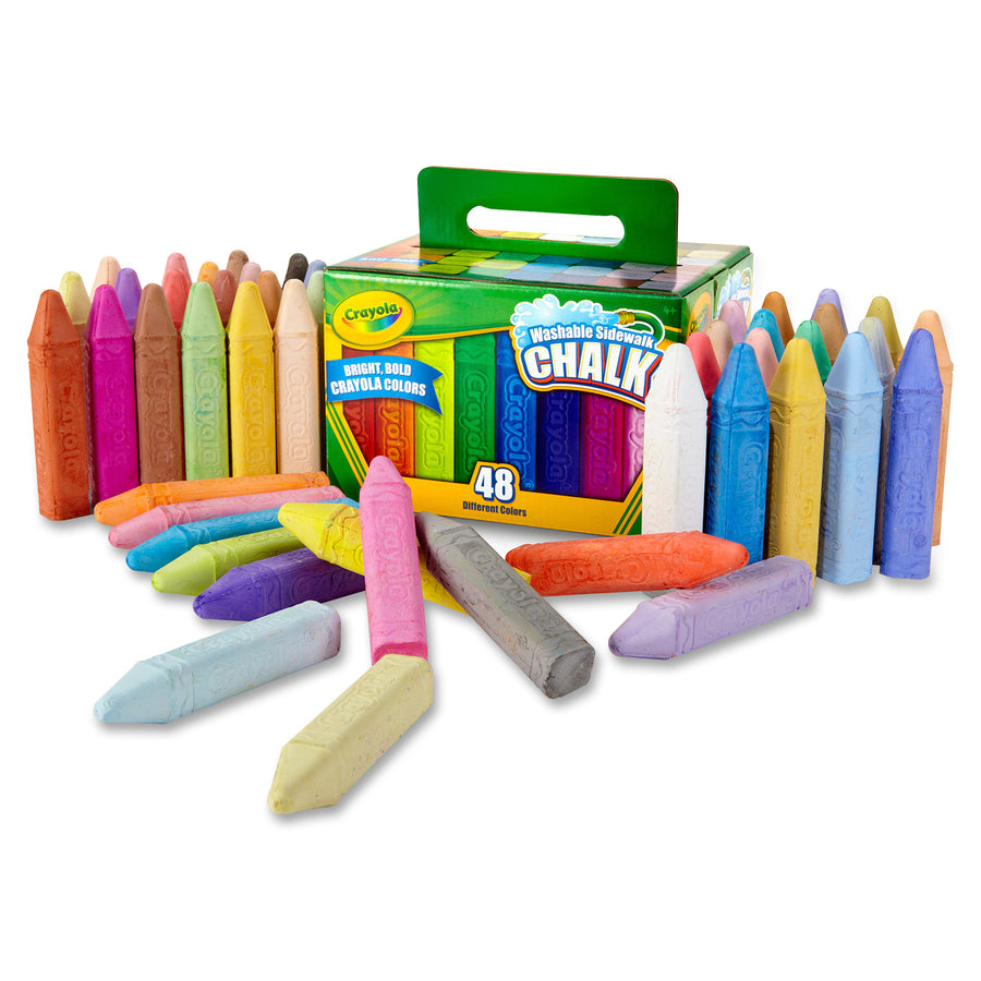 Image of Crayola 512048 Washable Sidewalk Chalk, 4" L x 0.9" Diameter, Assorted, Roll Stop, Washable, 1 Box