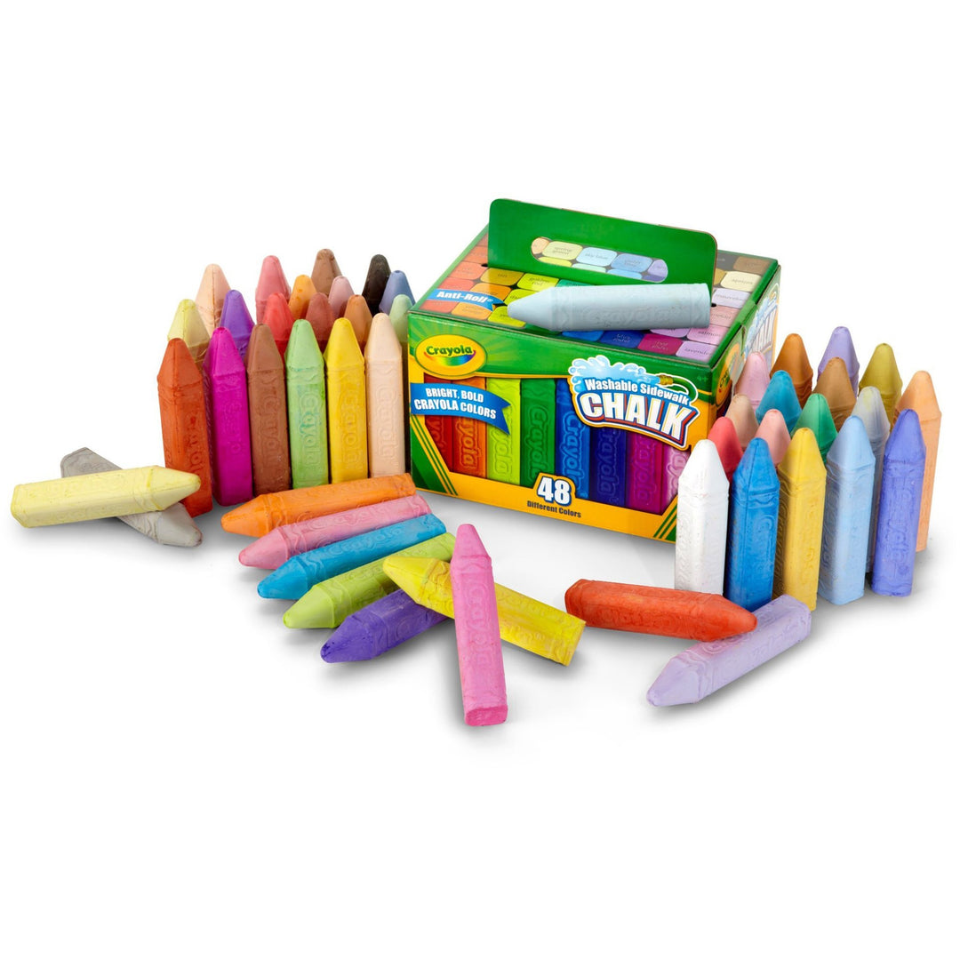 Image of Crayola 512048 Washable Sidewalk Chalk, 4" L x 0.9" Diameter, Assorted, Roll Stop, Washable, 1 Box