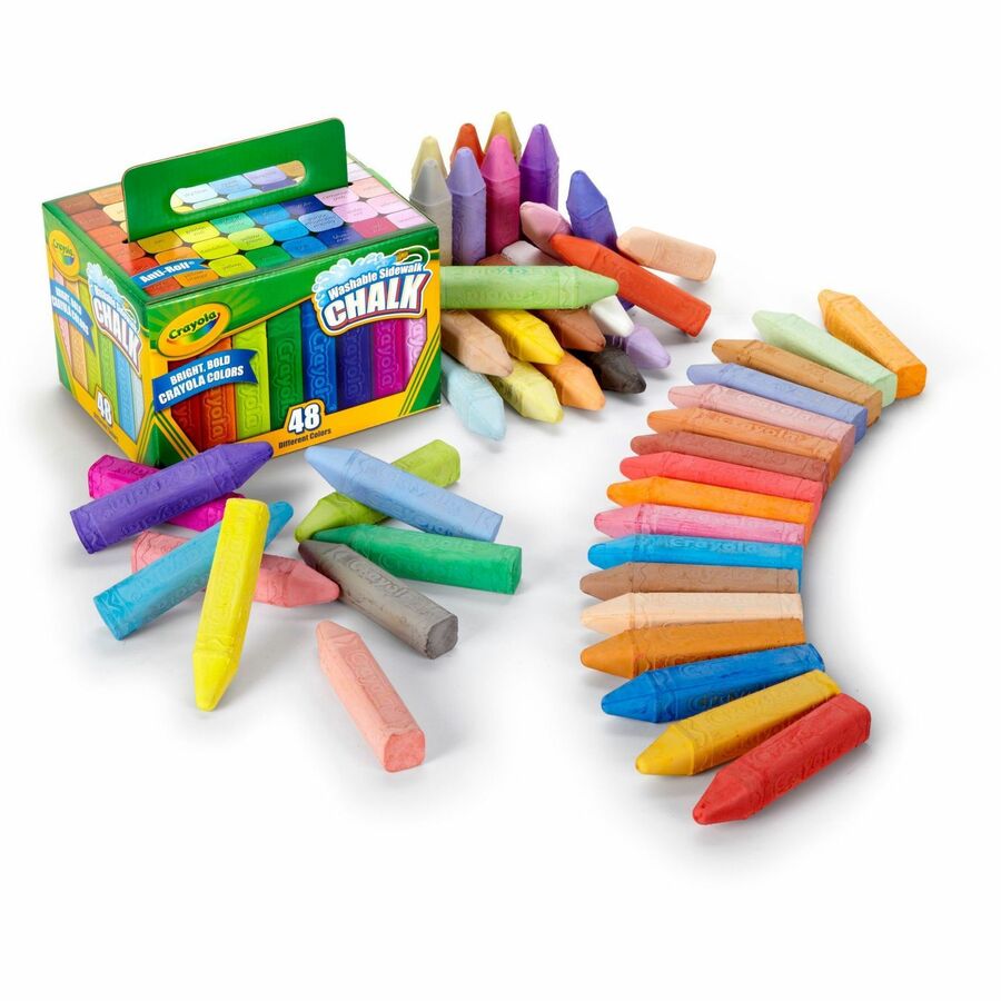 Image of Crayola 512048 Washable Sidewalk Chalk, 4" L x 0.9" Diameter, Assorted, Roll Stop, Washable, 1 Box