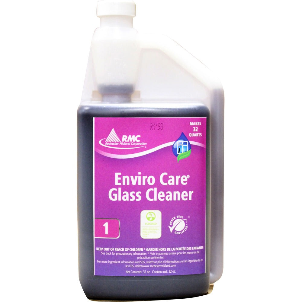 Image of Rochester Midland Corporation Glass Cleaner, Bio Based, Measurement Sys, 32 oz, Purple