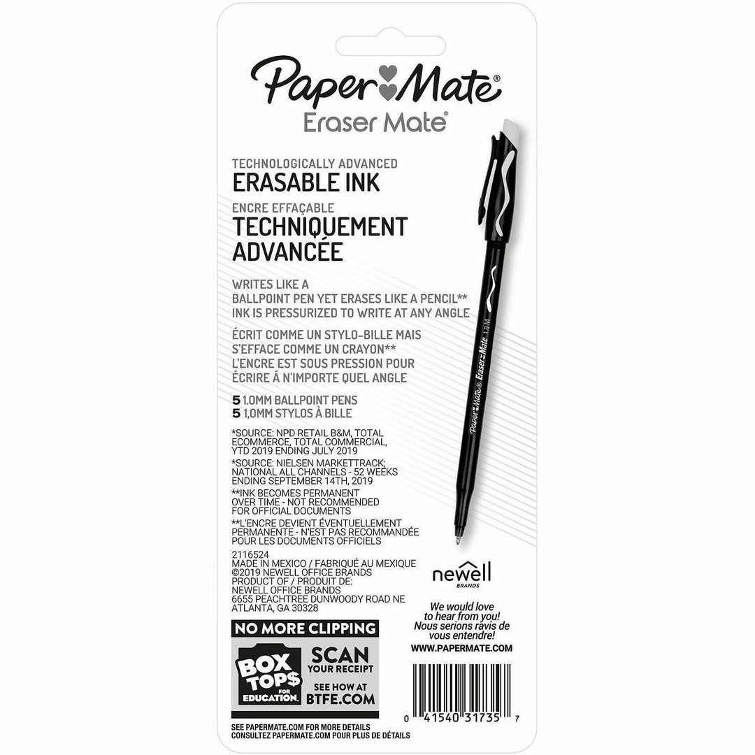 Image of Paper Mate 3173558PP Erasermate, Medium Pen Point, Erasable, Red Ink, 5