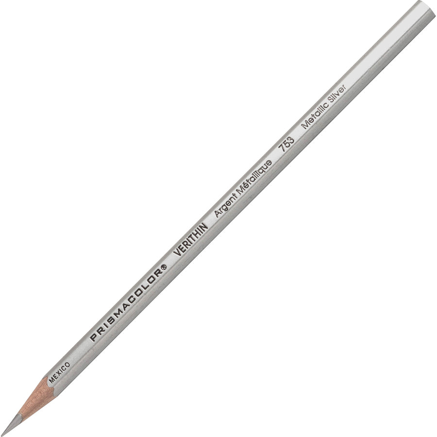 Image of Prismacolor® Verithin Smear-Proof Colored Pencils, 2 Mm, Metallic Silver Lead, Metallic Silver Barrel, Dozen