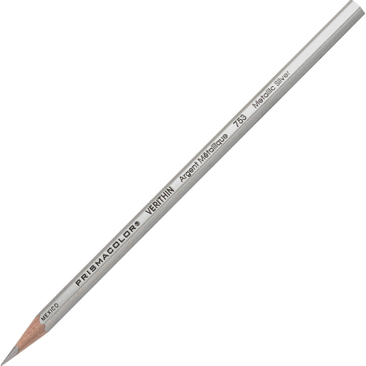 Image of Prismacolor® Verithin Smear-Proof Colored Pencils, 2 Mm, Metallic Silver Lead, Metallic Silver Barrel, Dozen