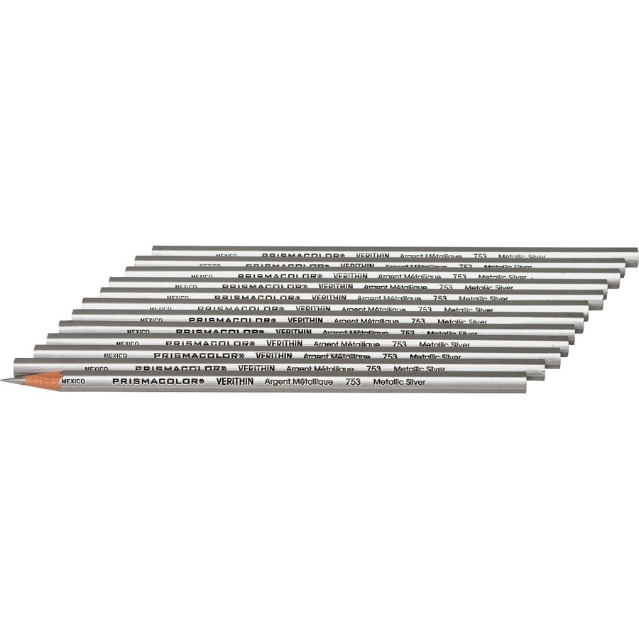 Image of Prismacolor® Verithin Smear-Proof Colored Pencils, 2 Mm, Metallic Silver Lead, Metallic Silver Barrel, Dozen