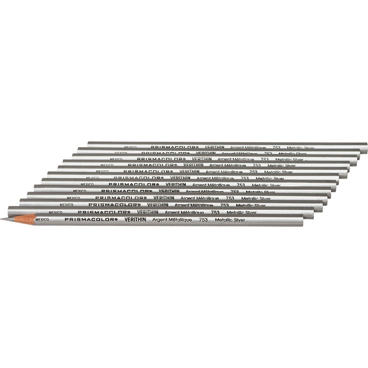 Image of Prismacolor® Verithin Smear-Proof Colored Pencils, 2 Mm, Metallic Silver Lead, Metallic Silver Barrel, Dozen