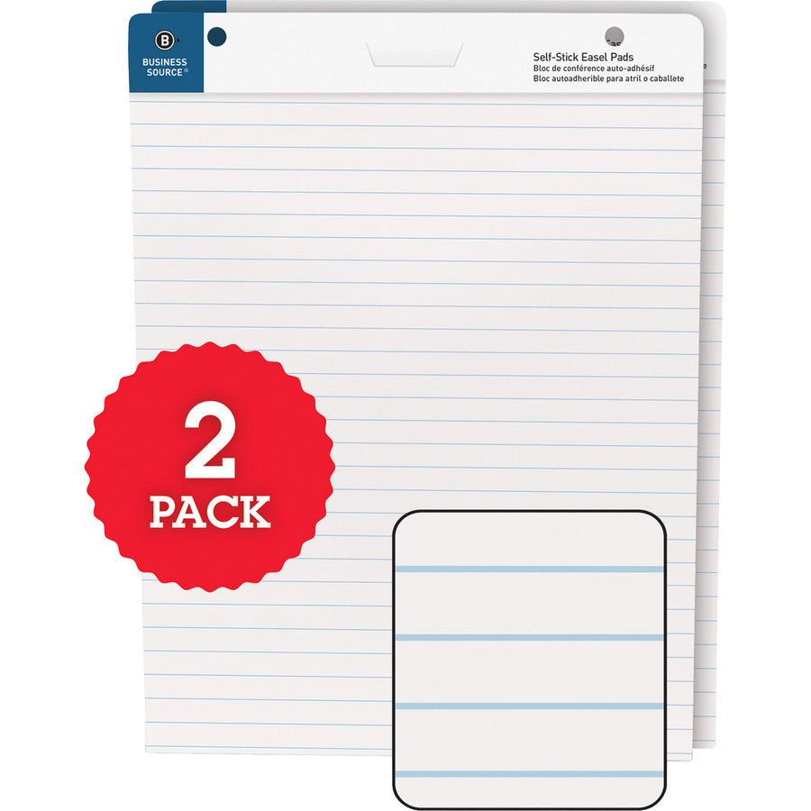 Image of Business Source Self-Stick Easel Pads, Ruled, 30 Shts, 25"x30", 2/CT, WE