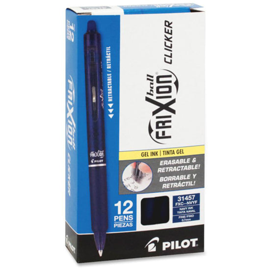 Image of Pilot® Frixion Clicker Erasable Gel Pen, Retractable, Fine 0.7 Mm, Navy Ink, Navy Barrel