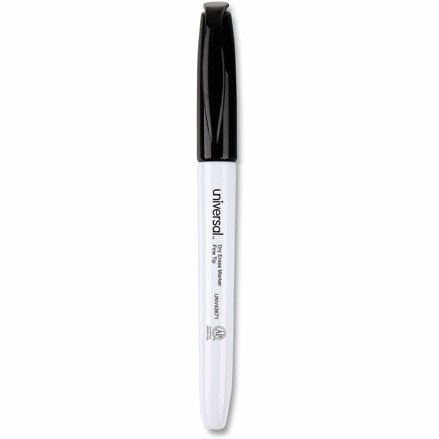 Image of Universal 43671 Pen Style Dry Erase Marker, Fine Bullet Tip, Black, Dozen, Black Ink, Dry, General Purpose, 12 / Dozen