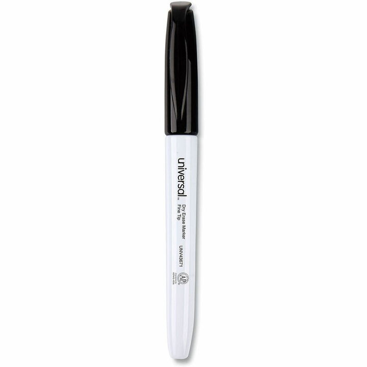 Image of Universal 43671 Pen Style Dry Erase Marker, Fine Bullet Tip, Black, Dozen, Black Ink, Dry, General Purpose, 12 / Dozen