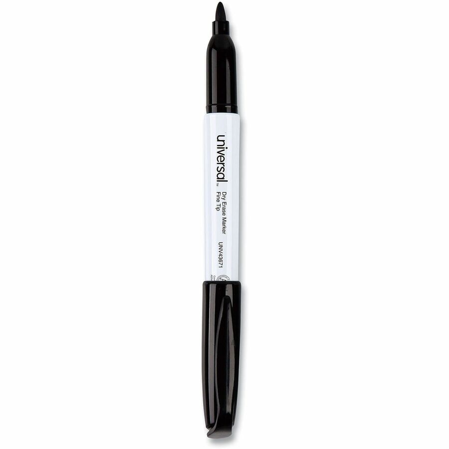 Image of Universal 43671 Pen Style Dry Erase Marker, Fine Bullet Tip, Black, Dozen, Black Ink, Dry, General Purpose, 12 / Dozen