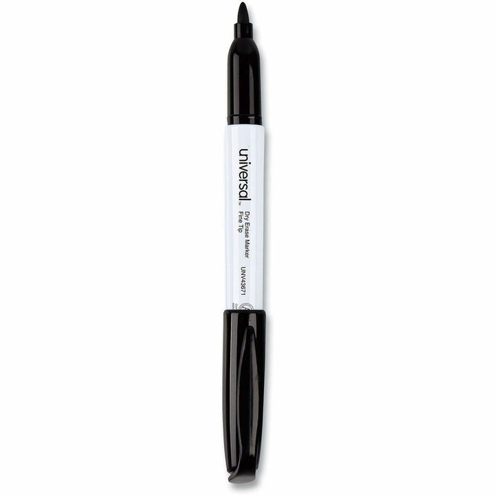 Image of Universal 43671 Pen Style Dry Erase Marker, Fine Bullet Tip, Black, Dozen, Black Ink, Dry, General Purpose, 12 / Dozen