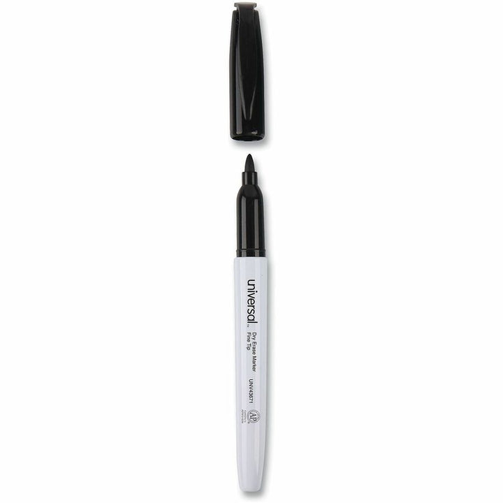 Image of Universal 43671 Pen Style Dry Erase Marker, Fine Bullet Tip, Black, Dozen, Black Ink, Dry, General Purpose, 12 / Dozen