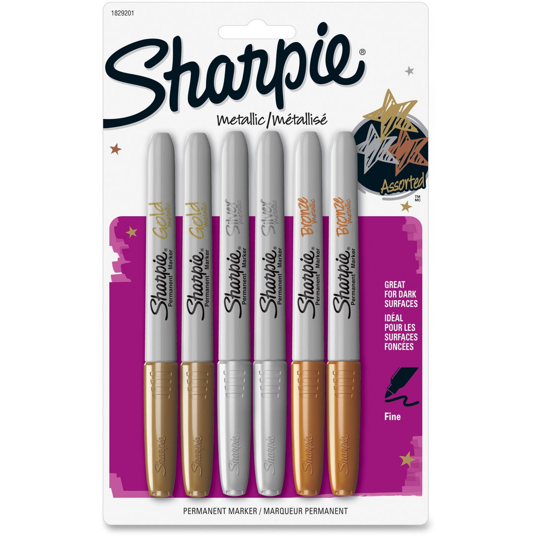 Image of Sharpie 1829201 Metallic Permanent Markers, Assorted Ink, 6 / Pack