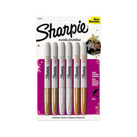 Image of Sharpie 1829201 Metallic Permanent Markers, Assorted Ink, 6 / Pack