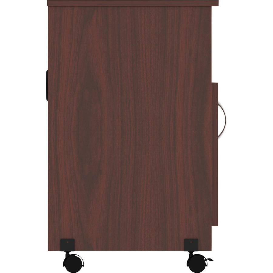 Image of Lorell 60268 Mobile Machine Stand with Shelf, 30.75" H x 28" W x 19.25" Depth, Mahogany, Laminated Particleboard, Mahogany, 1 Each