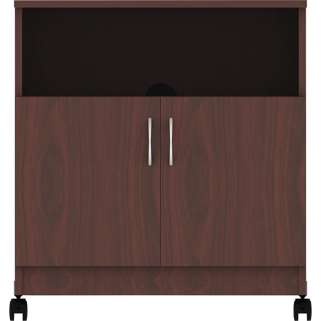 Image of Lorell 60268 Mobile Machine Stand with Shelf, 30.75" H x 28" W x 19.25" Depth, Mahogany, Laminated Particleboard, Mahogany, 1 Each