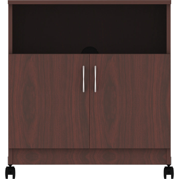 Image of Lorell 60268 Mobile Machine Stand with Shelf, 30.75" H x 28" W x 19.25" Depth, Mahogany, Laminated Particleboard, Mahogany, 1 Each