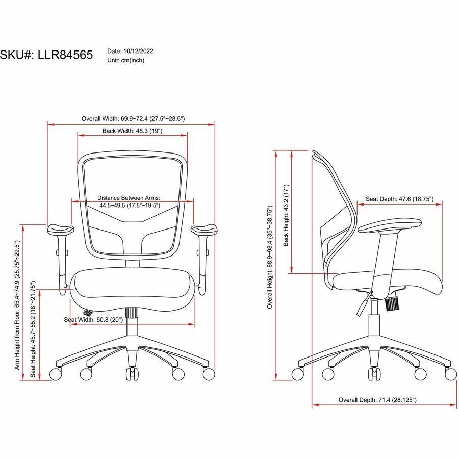 Image of Lorell Exec Mid-Back Chair, 26-1/2"x28"x25-3/4", BK