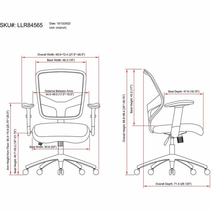 Image of Lorell Exec Mid-Back Chair, 26-1/2"x28"x25-3/4", BK