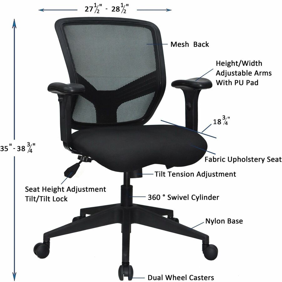 Image of Lorell Exec Mid-Back Chair, 26-1/2"x28"x25-3/4", BK