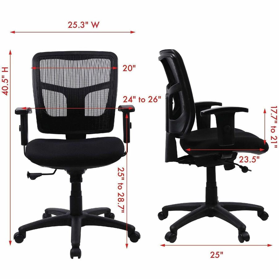 Image of Lorell Mid-Back Chair, 25-1/4"x23-1/2"x40-1/2", Black