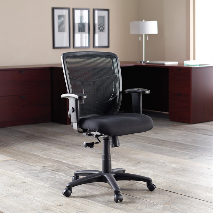 Image of Lorell Mid-Back Chair, 25-1/4"x23-1/2"x40-1/2", Black