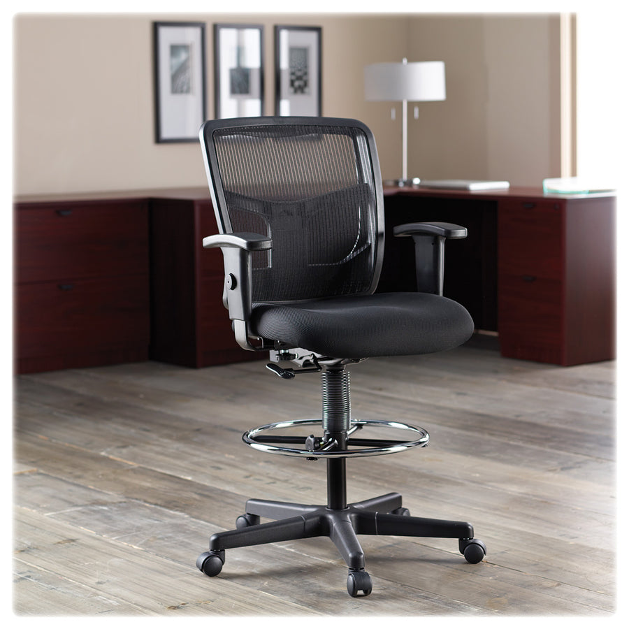 Image of Lorell Mid-Back Stool Chair, w/Mesh Back, 26"x23-5/8"x43"-53", BK