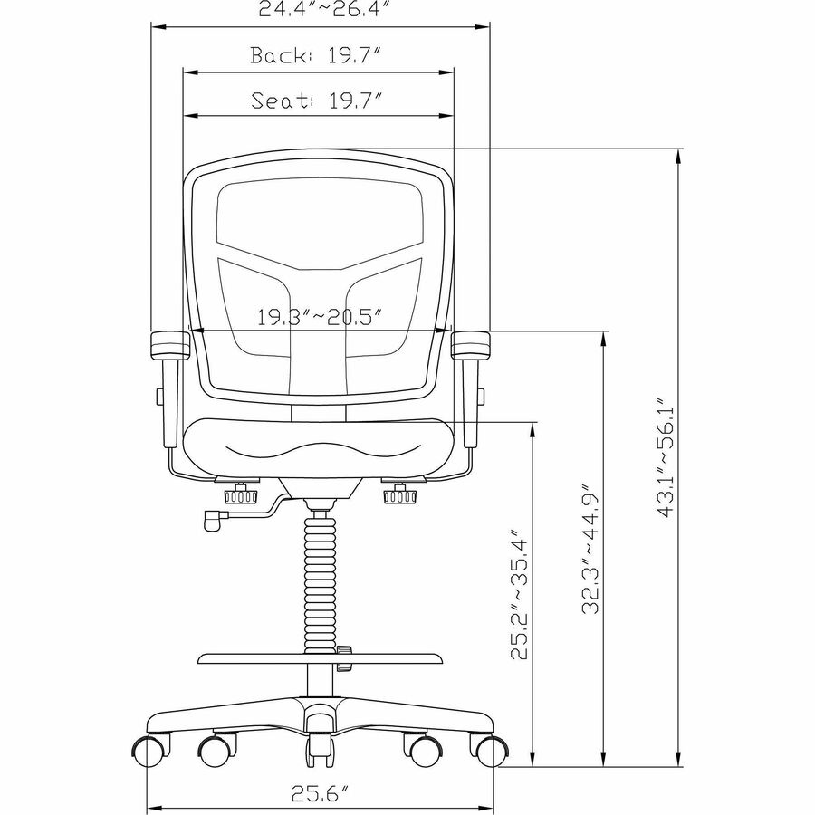Image of Lorell Mid-Back Stool Chair, w/Mesh Back, 26"x23-5/8"x43"-53", BK