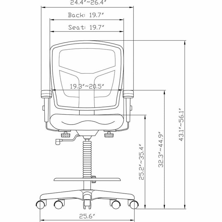Image of Lorell Mid-Back Stool Chair, w/Mesh Back, 26"x23-5/8"x43"-53", BK