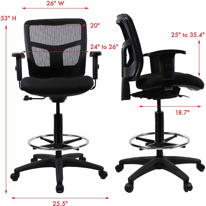 Image of Lorell Mid-Back Stool Chair, w/Mesh Back, 26"x23-5/8"x43"-53", BK