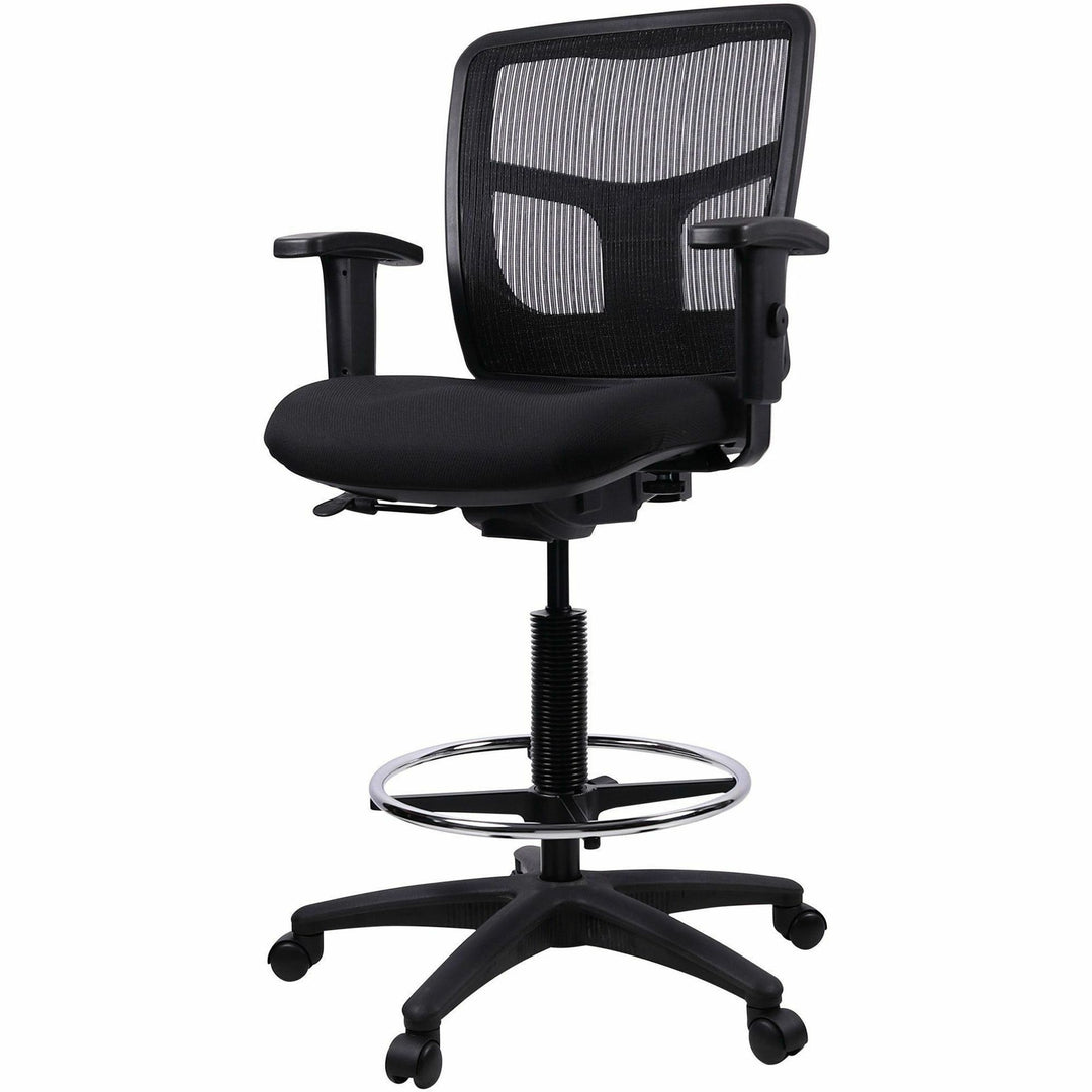 Image of Lorell Mid-Back Stool Chair, w/Mesh Back, 26"x23-5/8"x43"-53", BK
