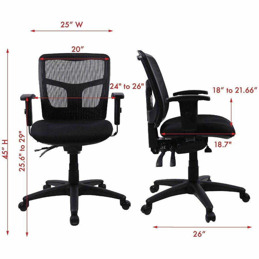 Image of Lorell Mid-Back Seat Slider Chair, 25"x25"x40-1/2", Black