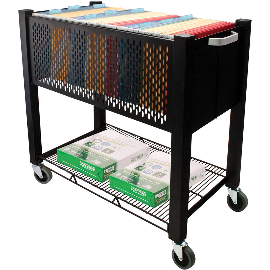 Image of Vertiflex® InstaCart File Cart, Metal, 1 Shelf, 1 Bin, 14.25" x 28.5" x 27.75", Black
