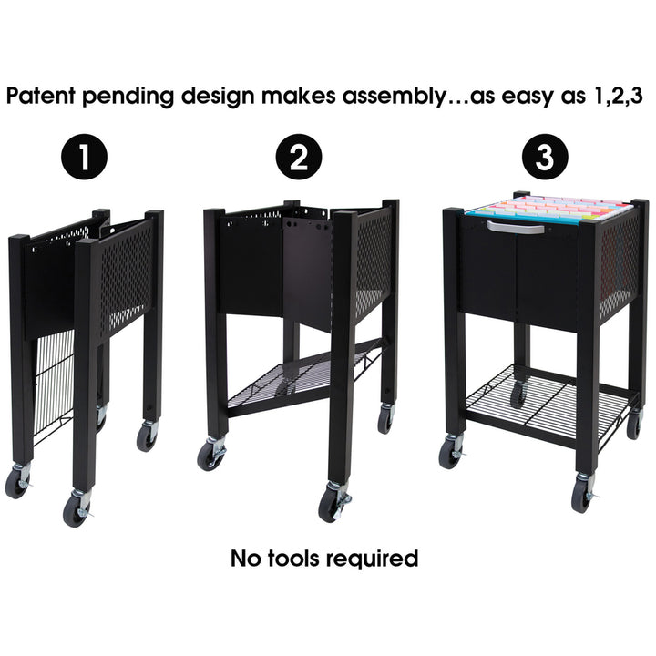 Image of Vertiflex® InstaCart File Cart, Metal, 1 Shelf, 1 Bin, 14.25" x 28.5" x 27.75", Black