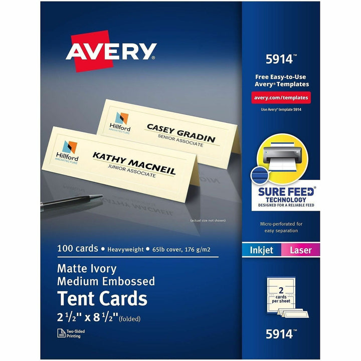 Image of Avery® Tent Cards, Embossed, 2-1/2"x8-1/2", 100/PK, Ivory