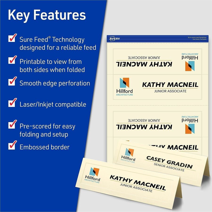 Image of Avery® Tent Cards, Embossed, 2-1/2"x8-1/2", 100/PK, Ivory
