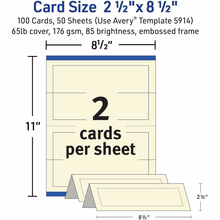 Image of Avery® Tent Cards, Embossed, 2-1/2"x8-1/2", 100/PK, Ivory