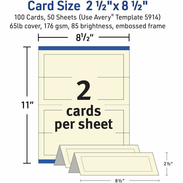 Image of Avery® Tent Cards, Embossed, 2-1/2"x8-1/2", 100/PK, Ivory