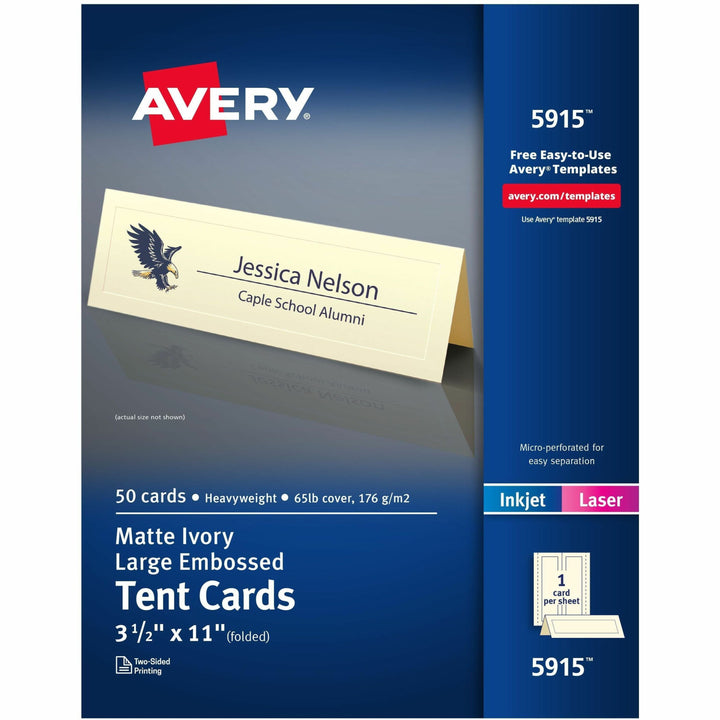 Image of Avery® Large Embossed Tent Card, Ivory, 11 x 3.5,, 1 Card/Sheet, 50 Sheets/Pack