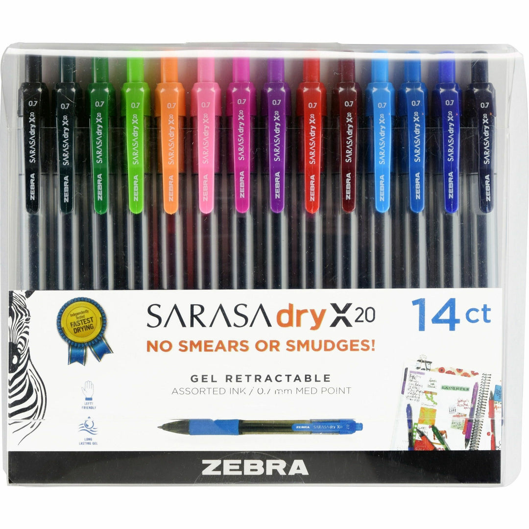 Image of Zebra 46824 SARASA dry X20 Retractable Gel Pen, 0.7 mm Medium Pen Point, Retractable, Blue Ink, Gel-based, Plastic Barrel, 14 / Pack