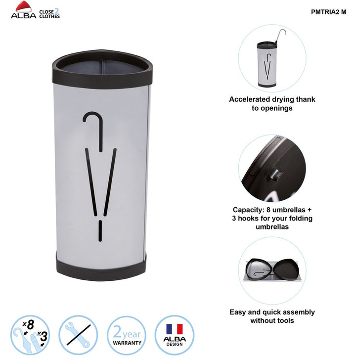 Image of Alba PMTRIA2M Large Triangular Umbrella Stand, 25.4" H x 6.1" W x 13" Depth, Steel, ABS Plastic, Black, Gray, 1 Each