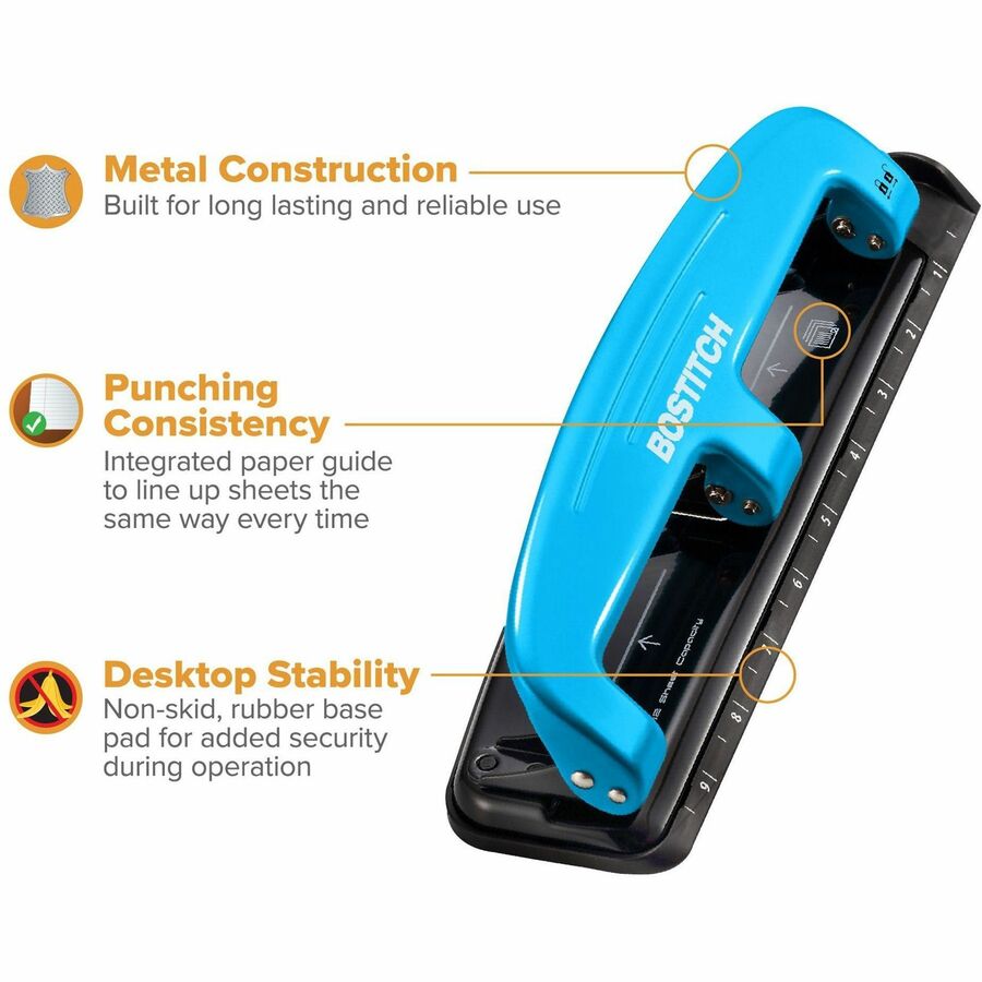 Image of Bostitch® 12-Sheet Ez Squeeze Three-Hole Punch, 9/32" Holes, Blue/black