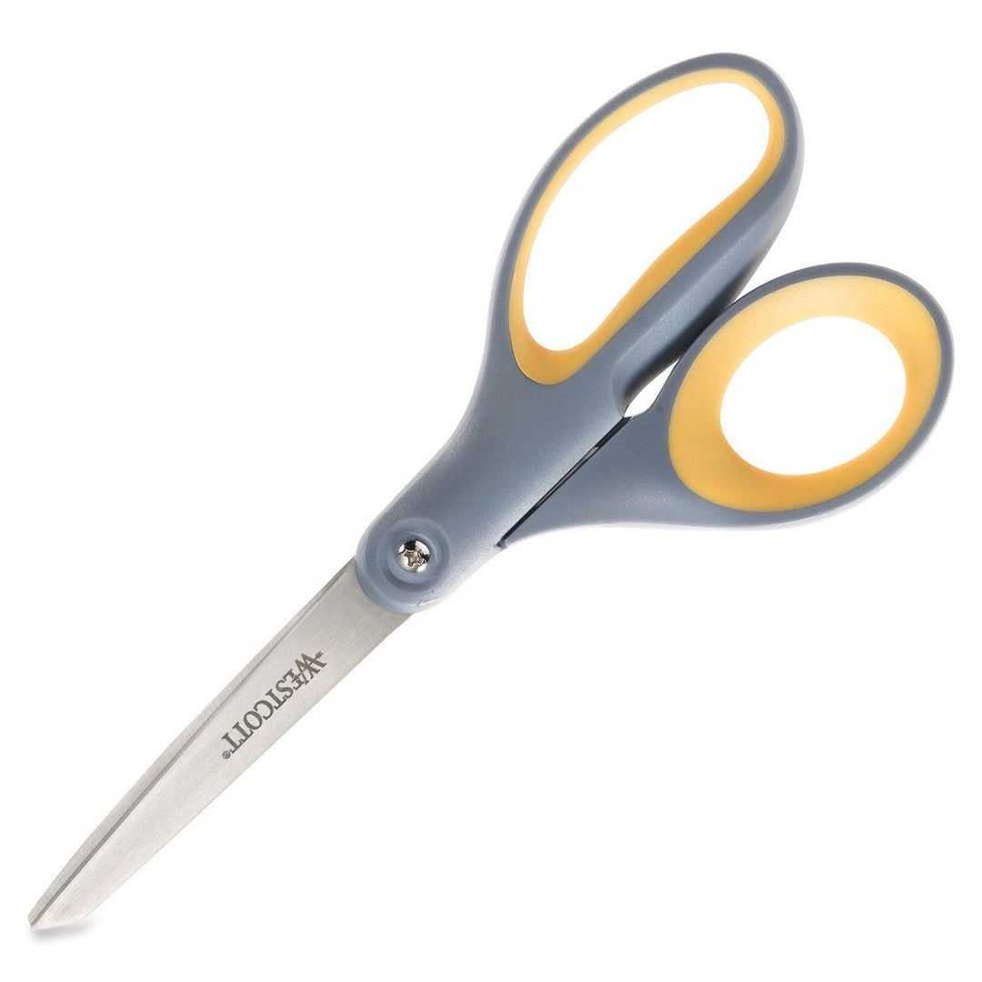 Image of Westcott® Titanium Bonded Scissors, Left Handed, 8" Long, 3.5" Cut Length, Straight Gray/Yellow Handle