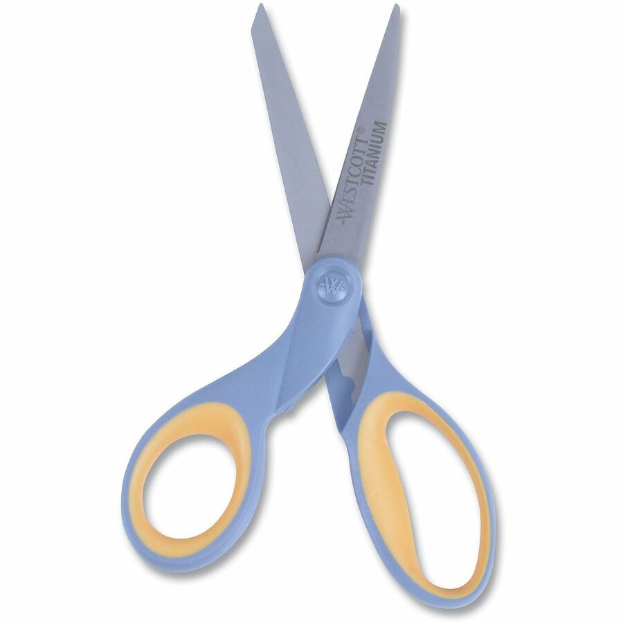 Image of Westcott® Titanium Bonded Scissors, Left Handed, 8" Long, 3.5" Cut Length, Straight Gray/Yellow Handle