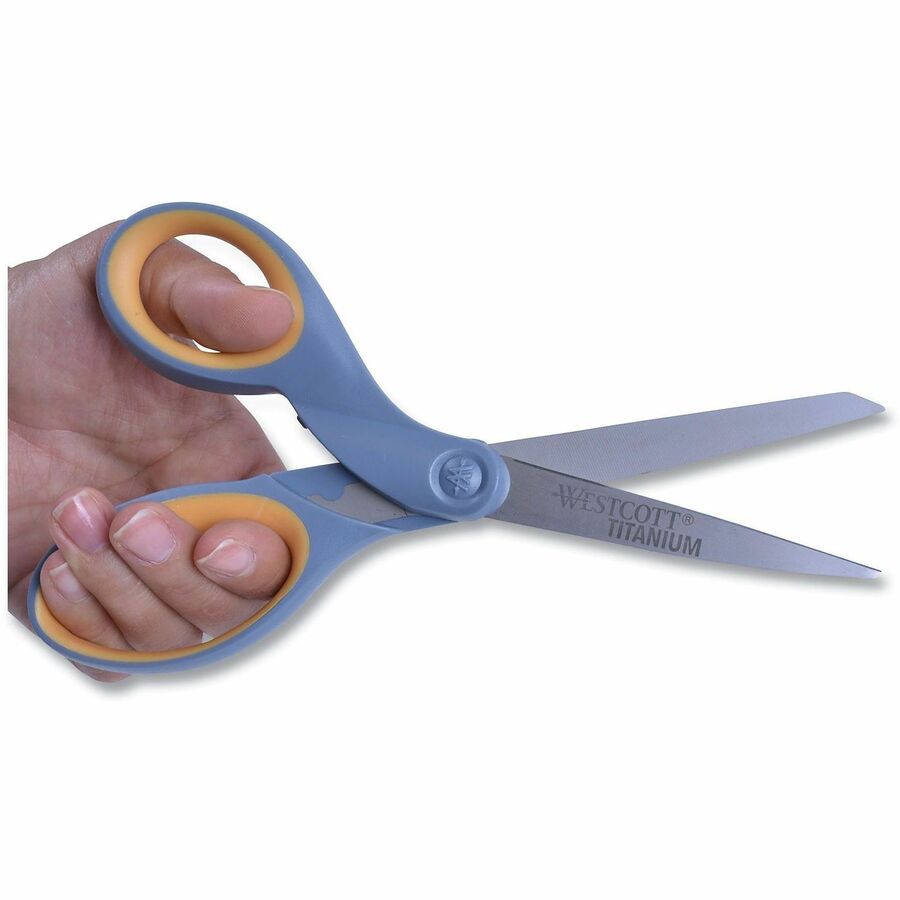 Image of Westcott® Titanium Bonded Scissors, Left Handed, 8" Long, 3.5" Cut Length, Straight Gray/Yellow Handle