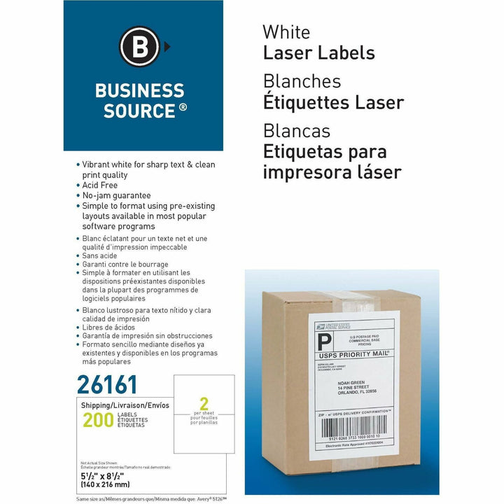 Image of Business Source Mailing Labels, Internet Shipping, 5-1/2"x8-1/2", 200/BX,WE